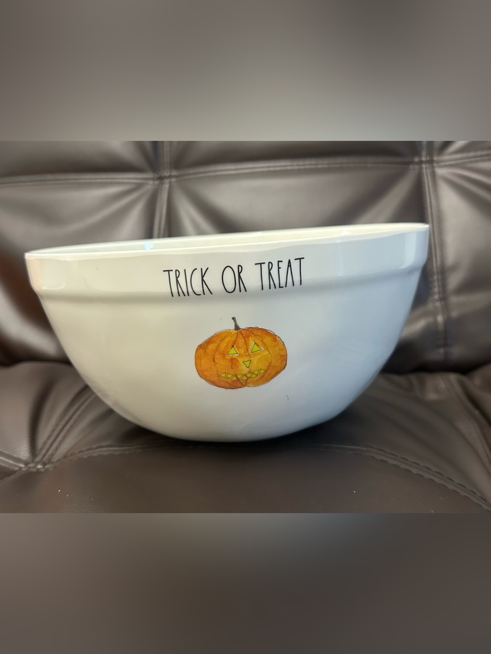 Rae Dunn Large Halloween "Trick or Treat" Pumpkin Melamine Bow